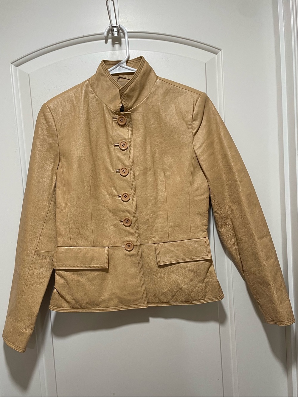 Vintage Chadwicks of Boston Tan Button-Front Leather Jacket Vented Cuff XS Sz 4